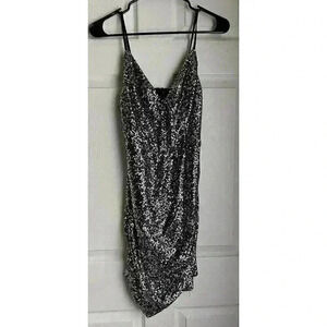 Crystal Sky Womens Sz M Sequence Black&Silver Party Dress New Year Holiday Club